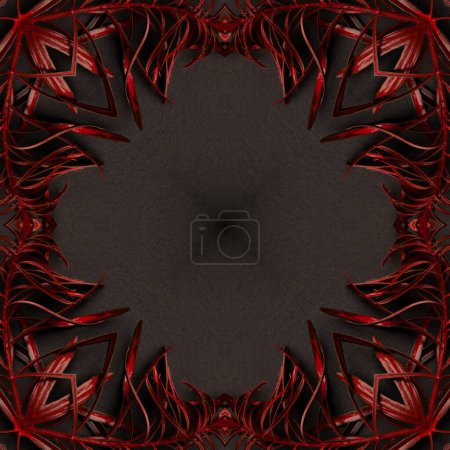 Téléchargez les photos : Red and black square frame made of gothic plant patterns. Template for text and graphic design. - en image libre de droit