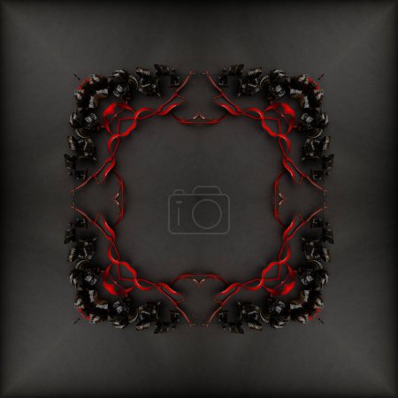 Photo for Red and black square frame made of gothic plant patterns. Template for text and graphic design. - Royalty Free Image