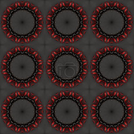 Foto de Azulejo rojo-negro estrellas redondas de patrones góticos. Fondo, textura, fondo de pantalla. - Imagen libre de derechos