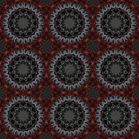 Foto de Círculos rojo-negros de azulejos de patrones góticos. Fondo, textura, fondo de pantalla. - Imagen libre de derechos