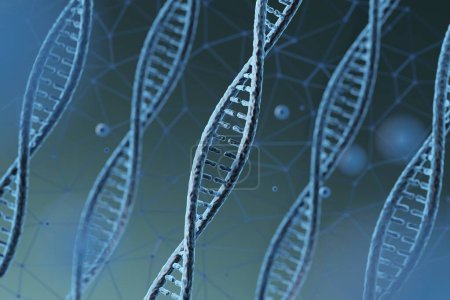 Téléchargez les photos : DNA helix for genetic engineering and gene concept, molécule ou atome, Structure abstraite pour la science ou les antécédents médicaux, rendu 3D - en image libre de droit