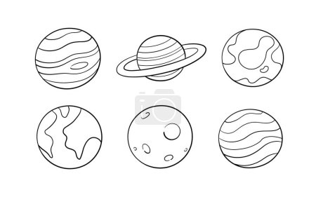 Photo for Cute planets education symbols drawing in doodle line art style. Set of planets. Illustration in doodle style. Hand drawing. - Royalty Free Image