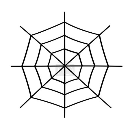 Eine Schwarz-Weiß-Zeichnung eines Spinnennetzes. Gekritzelte Linie des Spinnennetzes.