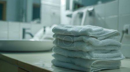 Towels on the table in the bathroom