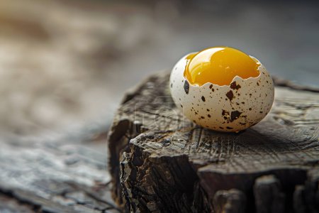 Quail egg on wooden background with copy space