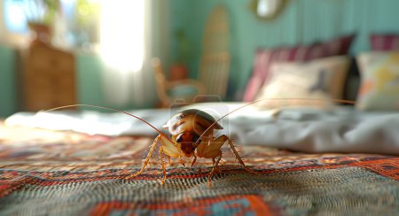Closeup cockroach on the bed in the morning