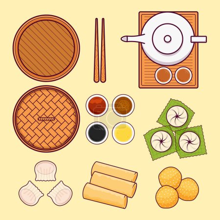 Illustration for Set of dimsum isolated cartoon vector illustration viewed from above - Royalty Free Image