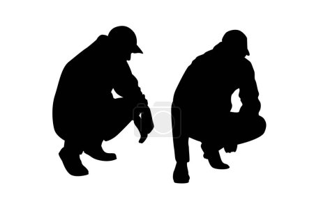 Ilustración de Hombre en cuclillas silueta. Un hombre joven en pose sentada gorra - Imagen libre de derechos