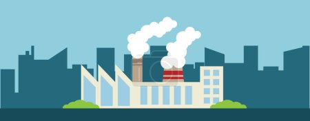 Illustration for Industrial City with Factory Flat Style. Industry and city scape concept vector - Royalty Free Image