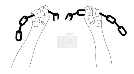 Hands Breaking a Chain Line Art. Slavery and independence gaining concept vector