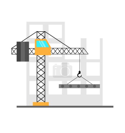 Crane at Construction Building Site. Flat illustration of constructing a house