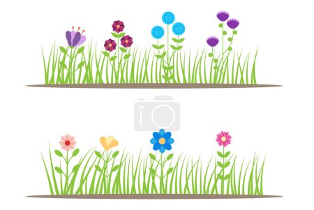 Illustration for Blooming Meadow Flowers Flat Style. Plants landscapes and nature concept vector - Royalty Free Image