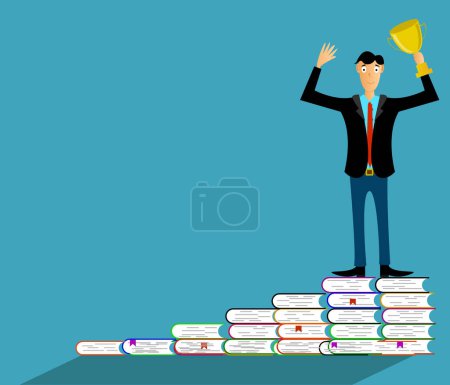 Educated Successful Businessman Winner who Reads Books. Success and business concept vector
