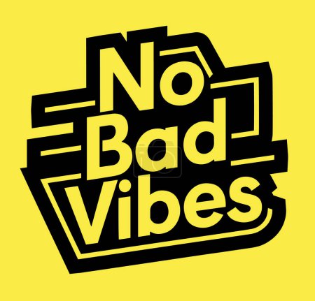 No hay citas de Bad Vibes aisladas sobre fondo amarillo. Cartel motivacional, plantilla de camiseta con texto. Ilustración vectorial.