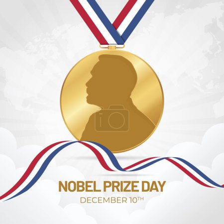 Ilustración de Día del Premio Nobel 10 de diciembre con fondo de ilustración de estallido de sol blanco - Imagen libre de derechos