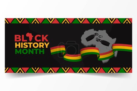 Foto de Banner horizontal del mes de historia negra con cinta de esposas rotas y diseño de ilustración de mapa de África - Imagen libre de derechos