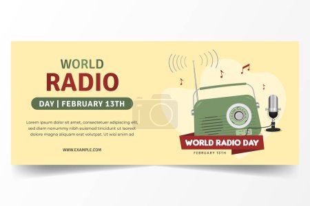 Ilustración de Feliz Día Mundial de la Radio 13 de febrero diseño de pancartas horizontales con ilustración de radio vintage y micrófono - Imagen libre de derechos