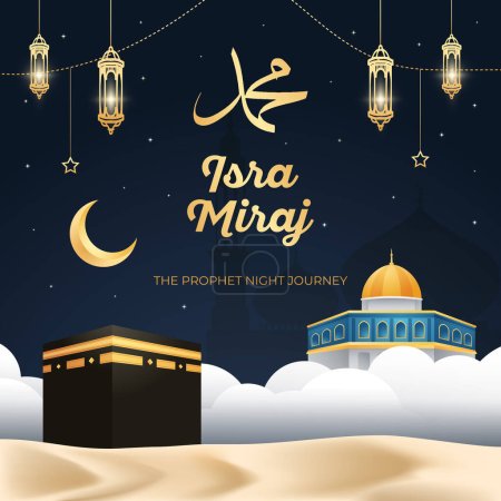 Téléchargez les illustrations : Isra Mikraj le voyage de nuit du Prophète Muhammad illustration conception de bannière - en licence libre de droit