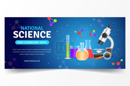 Día Nacional de la Ciencia 28 de febrero diseño de pancartas horizontales con equipos de laboratorio illustratoin