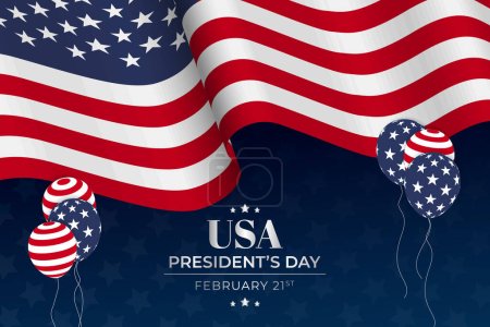 Foto de Día de los Presidentes de Estados Unidos 21 de febrero banner horizontal con bandera ondeante ilustración - Imagen libre de derechos
