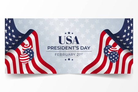 Foto de Día de los Presidentes de Estados Unidos 21 de febrero banner horizontal con bandera ondeante ilustración - Imagen libre de derechos