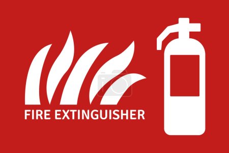 Illustration for Fire extinguisher sign illustration with text on red background design - Royalty Free Image