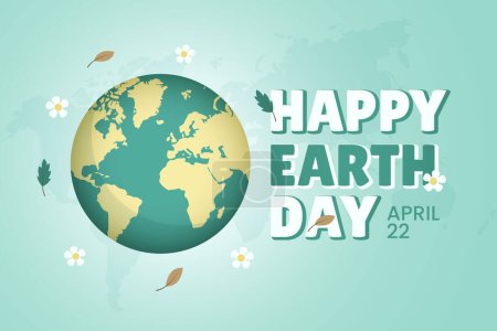 Téléchargez les illustrations : Joyeux Jour de la Terre Avril 22 bannière avec illustration globe et feuilles de fleurs - en licence libre de droit