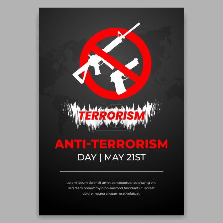 Illustration for Anti-terrorism day May 21st flyer design with guns forbidden illustration - Royalty Free Image