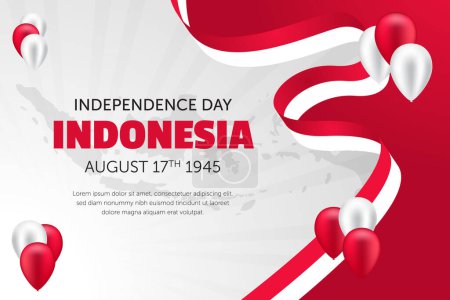Téléchargez les illustrations : Indonésie Jour de l'indépendance 17 août avec ruban drapeau et illustration de ballon - en licence libre de droit