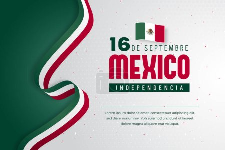 Téléchargez les illustrations : Fête de l'indépendance du Mexique 16 septembre bannière avec ruban drapeau et illustration confettis - en licence libre de droit