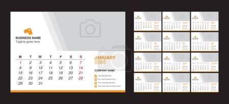 Ilustración de Calendario de escritorio horizontal 2024 en plantilla de diseño de estilo minimalista para negocios - Imagen libre de derechos