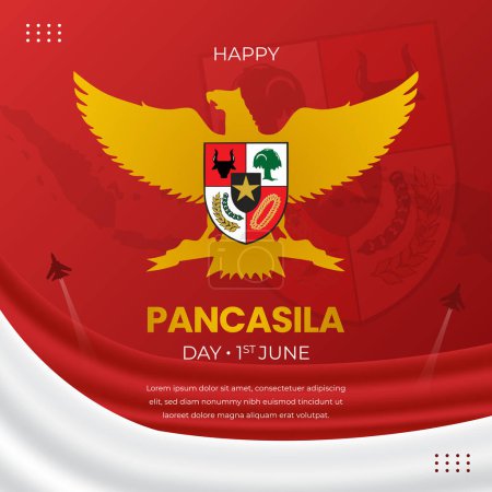 Día de Pancasila 1 de junio con ilustración de Garuda y Símbolos de Pancasila