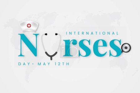 Téléchargez les illustrations : Journée internationale des infirmières le 12 mai avec chapeau et stéthoscope sur fond isolé - en licence libre de droit