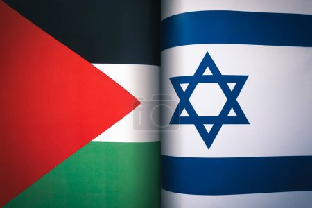 Photo for Background of the flags of the Israel and palestine. The concept of interaction or counteraction between the two countries. International relations. political negotiations. Sports competition. - Royalty Free Image