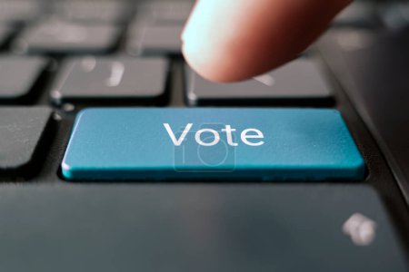 Voice of the people - means the opinion of the majority of the people, text concept button on keyboard. the concept of electronic voting in elections
