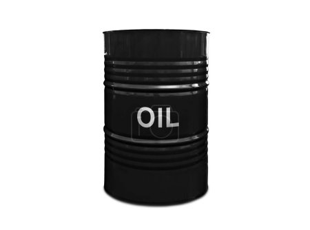Foto de Barril de petróleo negro aislado sobre fondo blanco. el aceite de inscripción en el barril - Imagen libre de derechos