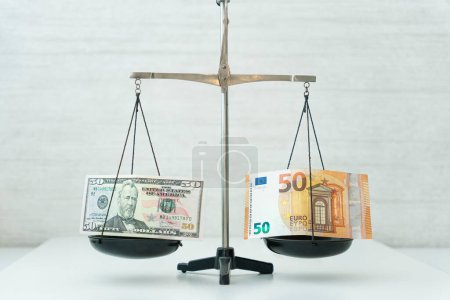 Photo for The equality of the dollar and the euro concept. The growth of the dollar and the fall in the price of the euro. parity in price on the stock exchange. - Royalty Free Image