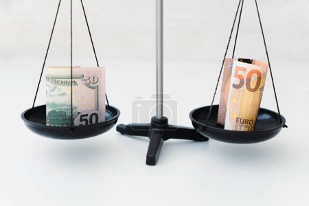 Photo for The equality of the dollar and the euro concept. The growth of the dollar and the fall in the price of the euro. parity in price on the stock exchange. - Royalty Free Image