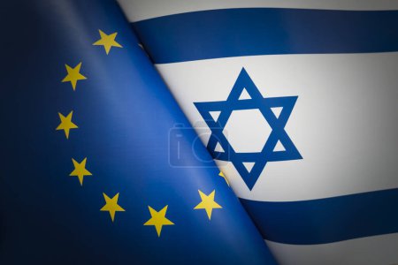 Téléchargez les photos : Drapeaux de l'Union européenne et Israël comme toile de fond, gros plan - en image libre de droit