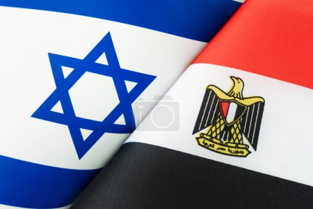 Background of the flags of the israel, Egypt. The concept of interaction or counteraction between the two countries. International relations. political negotiations. Sports competition.