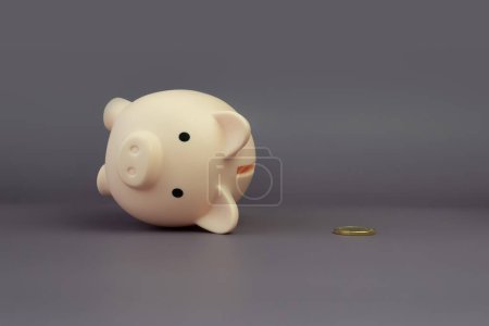 Photo for The last coin fell out of an inverted piggy bank. The concept of impoverishment and poverty. running out of savings money. lack of money, - Royalty Free Image
