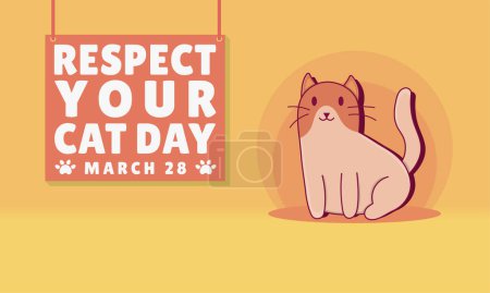 Illustration for "Respect Your Cat Day" Landscape Background for Poster Design. Illustration Respect Your Cat Day and Vector Flat Cat and hanging board with text - Royalty Free Image