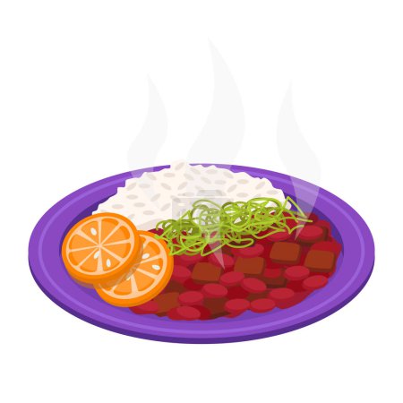 Illustration for Fajoada. A dish of beans, meat products and faropha with rice. - Royalty Free Image
