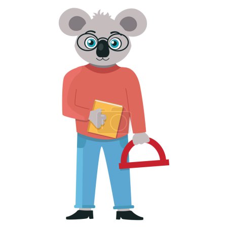 Ilustración de Un personaje de la colección: Un profesor de koala y geometría con un libro y una regla en sus manos. - Imagen libre de derechos