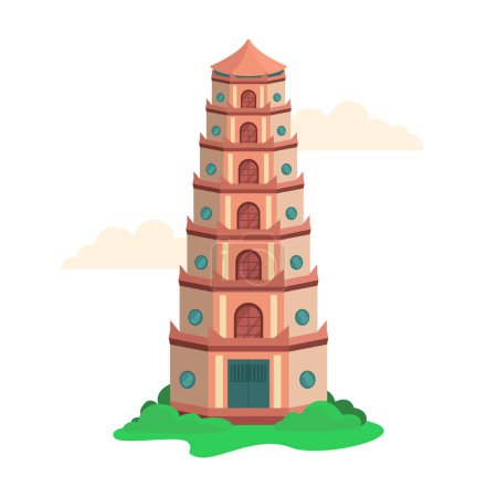 Illustration for Thien Mu Pagoda in Vietnam. Historical landmark, beautiful architecture. Vector isolated. - Royalty Free Image