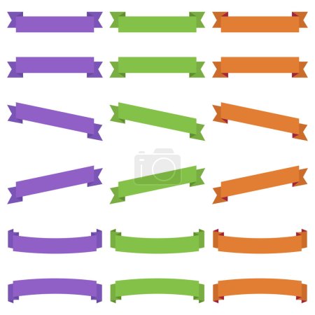 Ilustración de Cinta colorida de diferentes formas en tres colores - púrpura, verde, naranja. - Imagen libre de derechos