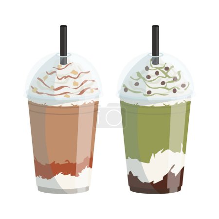 Illustration for Vector glasses with different types of cold takeaway coffee. - Royalty Free Image