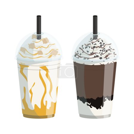 Illustration for Vector glasses with different types of cold takeaway coffee. - Royalty Free Image
