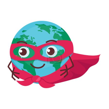 Illustration for Set of cute illustrations with planet Earth. Earth in a superhero costume - mask and cloak. - Royalty Free Image