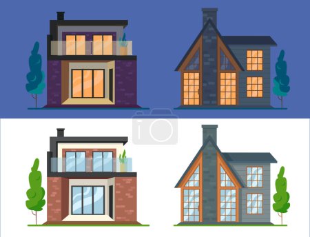 Illustration for Residential houses, hotels, cottages. Atmosphere of day and night. - Royalty Free Image